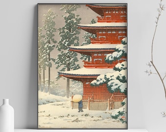 Kawase Hasui Print, Woodblock Print, Saishoin Temple in Snow, Japanese Art Print, Japan Print, Wall Art Decor Poster Print Sizes A2/A3/A4