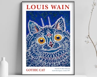 Affiche de l'exposition Louis Wain, impression chat Wain, affiche d'art moderne Louis Wain, chat Wain, impression d'art chat gothique, affiche d'art mural, tailles A2/A3/A4