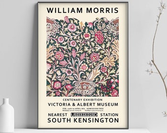 William Morris Print, Vintage Flower Poster, Floral Art Print, Morris Exhibition Poster, Morris Art, Wall Art Poster Print - Sizes A2/A3/A4