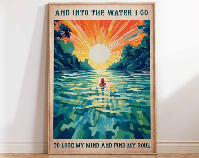 Nell'acqua vado a perdere la testa Trova la mia anima Stampa di poster Nuoto Poster Nuotatore Stampa Regalo Wall Art Poster Stampa Dimensioni A1 A2 A3 A4