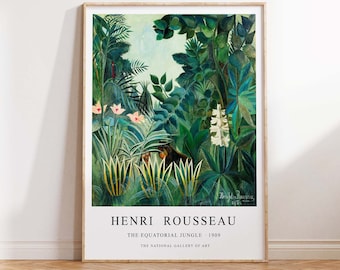 Stampa Henri Rousseau, Poster di piante botaniche tropicali della giungla, Stampa giungla equatoriale, Arte vintage - Stampa poster da parete - Dimensioni A2/A3/A4