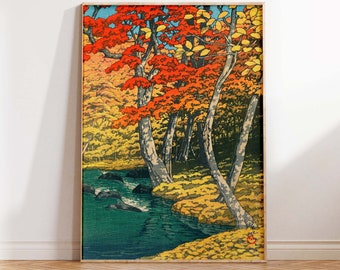 Autumn at Oirase Print, Kawase Hasui Art Print, Trees Art, Hasui Vintage Japanese Art Poster, Japanese Wall Art Poster Print Sizes A2/A3/A4