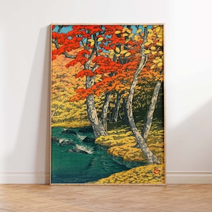 Otoño en Oirase Print, Kawase Hasui Art Print, Trees Art, Hasui Vintage Japanese Art Poster, Japanese Wall Art Poster Print Sizes A2/A3/A4
