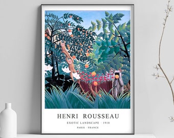 Stampa Henri Rousseau, Poster di piante botaniche tropicali della giungla, Stampa di paesaggi esotici, Arte vintage - Stampa poster da parete - Dimensioni A2/A3/A4