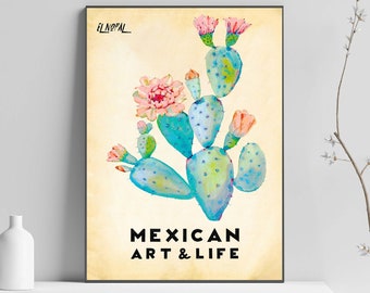 Mexican Art and Life Print, Mexican Poster, Mexican Print, El Nopal Poster, Mexican Print, Vintage Wall Art Poster Print - Sizes A2 A3 A4