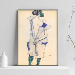 Back View of a Girl in Blue Skirt, Egon Schiele Poster, Egon Schiele Art Print, Schiele Print, Schiele Wall Art Poster Print Sizes A2/A3/A4 image 1