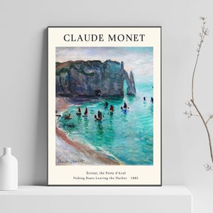 Étretat, stampa Porte d'Aval, stampa Claude Monet, stampa artistica Monet, stampa barche da pesca, poster Monet, regalo, arte della parete Monet dimensioni A2 A3 A4