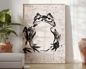 Japanse kikker poster Getsuju kikker kikker print Vintage Art Print dierlijke kunst grappige dierenprint cadeau Kanji Wall Art Poster print maten A2 A3 A4