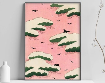 Pink Sky by Watanabe Seitei, Japanese Art Print, Vintage Print, Trendy Japanese Print, Seitei Print, Wall Art Poster Print - Sizes A2 A3 A4