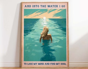 Vintage Poster Swimming Poster Diver  Into The Water I Go To Clear My MInd And Find My Soul Gift Idea Wall Art Poster Print Sizes A2/A3/A4