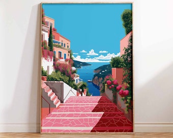Positano Italy Travel Print Positano Wall Decor Positano Poster Italy Travel Prints Positano Art Print Positano Italy Print Sizes A2/A3/A4