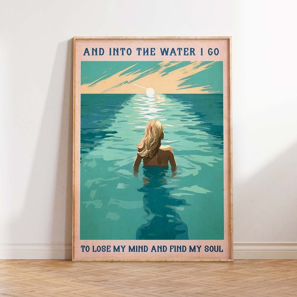 Vintage Poster Swimming Poster Diver  Into The Water I Go To Clear My MInd And Find My Soul Gift Idea Wall Art Poster Print Sizes A2/A3/A4