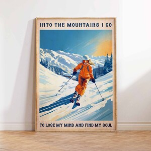 Cartel vintage, cartel de esquí de mujer, impresión en las montañas, cartel de esquí vintage, regalo, póster de arte de pared de esquí, tamaños de impresión A2/A3/A4