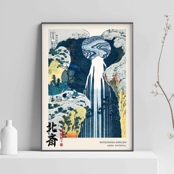 Katsushika Hokusai Amida Waterfall, Hokusai Art Poster, Vintage Japanese Art, Hokusai Japanese Print, Wall Art Poster Print Sizes A2/A3/A4