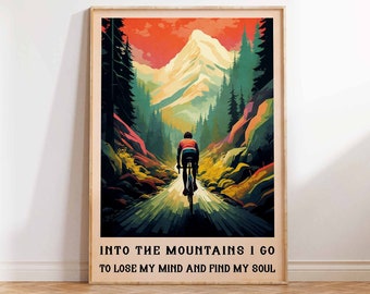 Mountains Poster Nature Poster Cycling Poster Cyclist Art Print Off the Beaten Path Cyclist Mountains Wall Art Poster Print Sizes A2/A3/A4