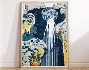 Katsushika Hokusai Amida Waterfall on the Kisokaidō Road, Vintage Japanese Art, Hokusai Japanese Print, Wall Art Poster Print Sizes A2/A3/A4