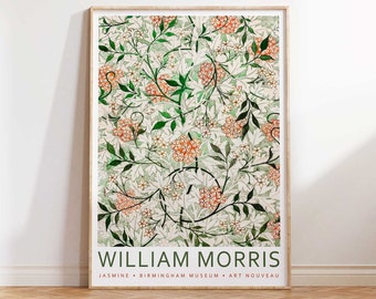 William Morris Print, William Morris Exhibition poster, Floral Print, Pink Jasmine Print, Modern Art, Wall Art Poster Print - Sizes A2 A3 A4