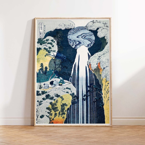 Katsushika Hokusai Amida Waterfall on the Kisokaidō Road, Vintage Japanese Art, Hokusai Japanese Print, Wall Art Poster Print Sizes A2/A3/A4