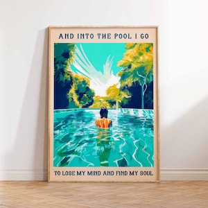Vintage Poster Swimming Poster Diver  Into The Pool I Go To Clear My MInd And Find My Soul Gift Idea Wall Art Poster Print Sizes A2/A3/A4