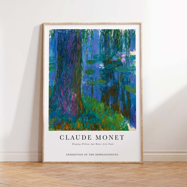 Saule pleureur et étang de nénuphars de Claude Monet, affiche d'art de Monet, oeuvre d'art vintage de Monet, impression Monet, cadeau impression d'art mural Monet tailles A2 A3 A4