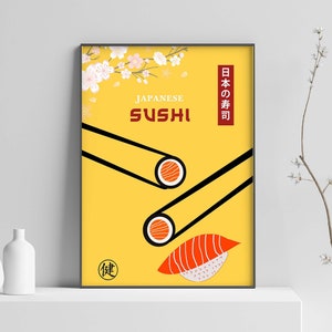 Sushi Poster, Food Print, Modern Kitchen Decor, Illustration, Japanese, Food, Chef Print, Bar Art, Sushi Print, Japanese Print, Wall Art