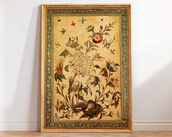 Vintage Floral Art Print Traditionele Perzische Mughal Miniatuur Kunst Antieke Art Print Mughal Floral Wall Art Poster Print - Maten A2 A3 A4