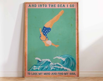 Targa In Metallo Vintage 20x30 Cm Con Frasi Motivazionali In Inglese "And Into The Ocean I Go" - Decorazione Murale Retrò Per Pub, Garage, Salotto E Ufficio