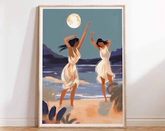 Dancing Under The Moonlight Print, Modern Art Print, Abstract Art Poster, The Rave Print, The Dance Wall Art Poster Print - Sizes A2/A3/A4