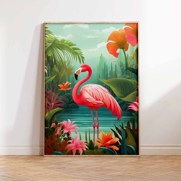 Botanical Tropical Garden Abstract Art Print Pink Flamingo Art Flamingo Art Poster Gift Idea Flamingo Wall Art Poster Print - Sizes A2 A3 A4