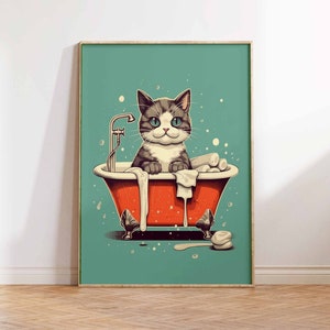 Animal In Bath Bathtub Poster, Funny Cat Print, Cat Print, Cat Poster, Animal Wall Decor, Bathroom Art Wall Art Poster Print  Sizes A2 A3 A4