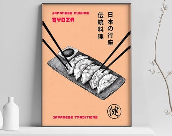 Sushi Poster, Food Print, Modern Kitchen Decor, Illustration, Japanese, Food, Chef Print, Bar Art, Gyoza Print, Japanese Print, Wall Art