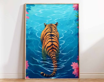 Tropical Garden Tiger Art Print Exotic Tiger Poster Tiger Art Print Tiger Art Poster Jungle Art Tiger Wall Art Poster Print Sizes A2/A3/A4