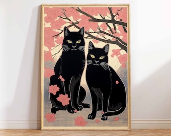 Vintage Japanese Print Vintage Cat Art Print Japanese Cat Art Poster Japanese Art Print Japanese Cats Wall Art Poster Print Sizes A2/A3/A4