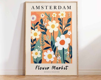 Flower Market Amsterdam, Flower Market Print, Flower Market Poster, Flower Wall Art, Flower Shop, Florist Gift, Home Decor - Sizes A2 A3 A4