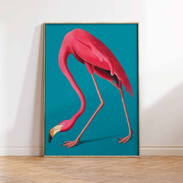 Vintage Pink Flamingo Art, Kitchen Art, Pink Flamingo Poster, Vintage Flamingo, Pink Flamingo Print, Wall Art Poster Print - Sizes A2 A3 A4