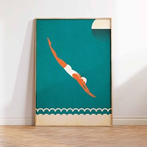 Taucher-Kunstdruck, Schwimm-Poster, maritimer Druck, Vintage-Taucher-Druck, moderner Schwimm-Kunstdruck, Wandkunst-Posterdruck – Größen A2, A3, A4