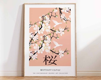 Sakura Art Print, Cherry Tree Print, Floral Art Poster, Japanese Flowers  Art, Japanese Print, Sakura Wall Art Poster Print - Sizes A2/A3/A4