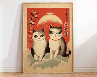 Vintage Japanese Print Vintage Cat Art Print Japanese Cat Art Poster Japanese Art Print Japanese Cat Wall Art Poster Print Sizes A2/A3/A4