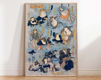 Samurai Frogs by Kuniyoshi Utagawa Japanese Vintage Poster Print Frog Art Japanese Frog Art Vintage Japanese Print Gift idea Sizes A2/A3/A4