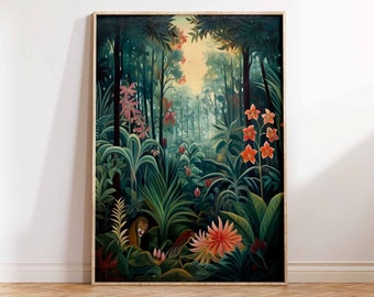 Henri Rousseau Floral Poster Boho Leaf Floral Wall Print Tropical Decor Jungle Aesthetic Tropical Decor Wall Art Poster Print Sizes A2/A3/A4