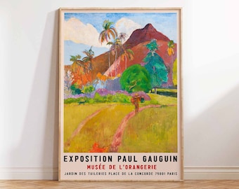 Exhibition Print, Paul Gauguin Print, Vintage Art Print, Gauguin Modern Art Print, Tahitian Landscape, Wall Art Poster Print  Sizes A2 A3 A4