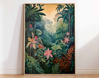 Henri Rousseau Floral Poster Boho Leaf Floral Wall Print Tropical Decor Jungle Aesthetic Tropical Decor Wall Art Poster Print Sizes A2/A3/A4