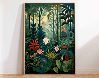 Henri Rousseau Floral Poster Boho Leaf Floral Wall Print Tropical Decor Jungle Aesthetic Tropical Decor Wall Art Poster Print Sizes A2/A3/A4
