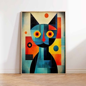 Cat Poster Abstract Art Print Vintage Cat Abstract Cat Art Vintage Bauhaus Art Bauhaus Cat Print Cat Wall Art Poster Print Sizes A2 A3 A4