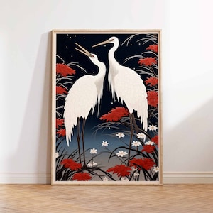 Cranes Art Print, Japanese Art Print, Japanese Cranes Poster, Vintage Japanese Crane Art, Japanese Cranes Wall Art Poster Print Sizes A2A3A4