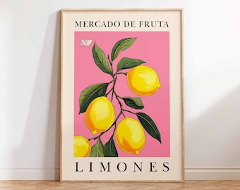 Fruit Market Lemons, Fruit Market Print, Fruit Market Poster, Lemon Wall Art, Flower Shop, Lemons Poster Art Wall Art Decor Sizes A2/A3/A4