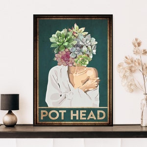 Vintage Ad Poster Print - Garden Flower Pot Head Poster - Succulents - Home Decor - Gift Idea - Wall Art Poster Print - Sizes A2/A3/A4