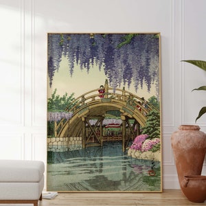 Vintage Japanese Woodblock Print, Kawase Hasui Art Print, Japanese Print, Vintage Japanese Art Wisteria Wall Art Poster Print Sizes A2/A3/A4