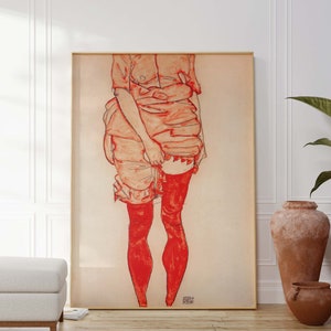 Egon Schiele impression Stehende Frau en pourriture, femme en collants rouges, impression d'art Schiele, impression moderne, impression d'art mural - tailles A2/A3/A4