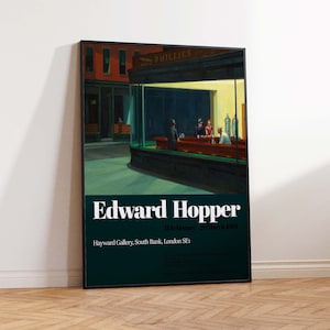 Edward Hopper Poster, Nighthawks Druck, Hopper Ausstellungsplakat, moderne Kunst - Geschenkidee - Wand Kunst Poster Druck -Größen A2 A3 A4